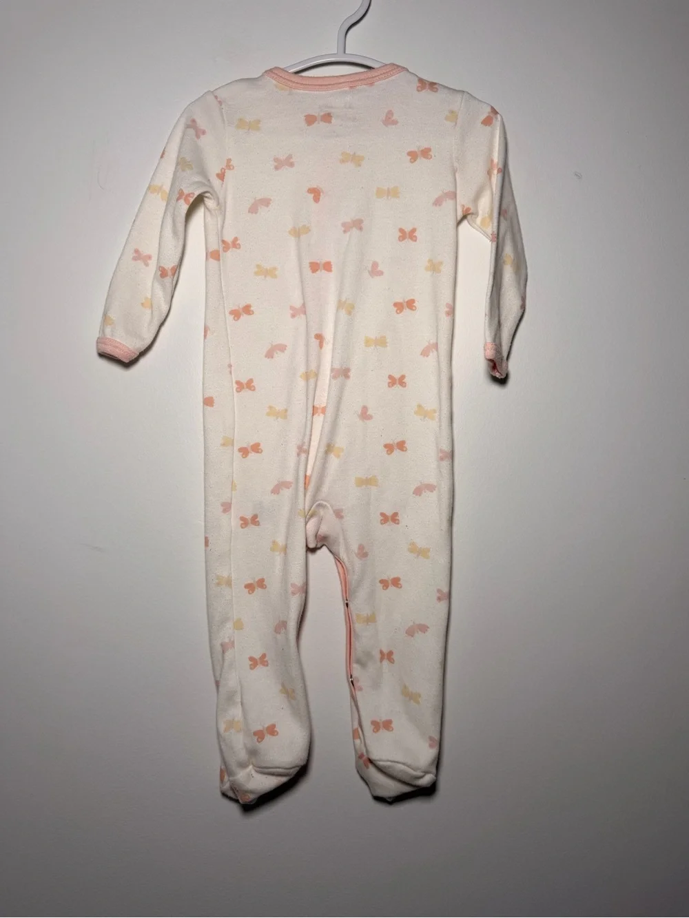 Baby gear butterfly pattern white pink footed coveralls pajama button clasp